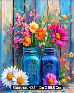 Mal etter nummer to blå vaser med blomster 40,64x50,8 cm