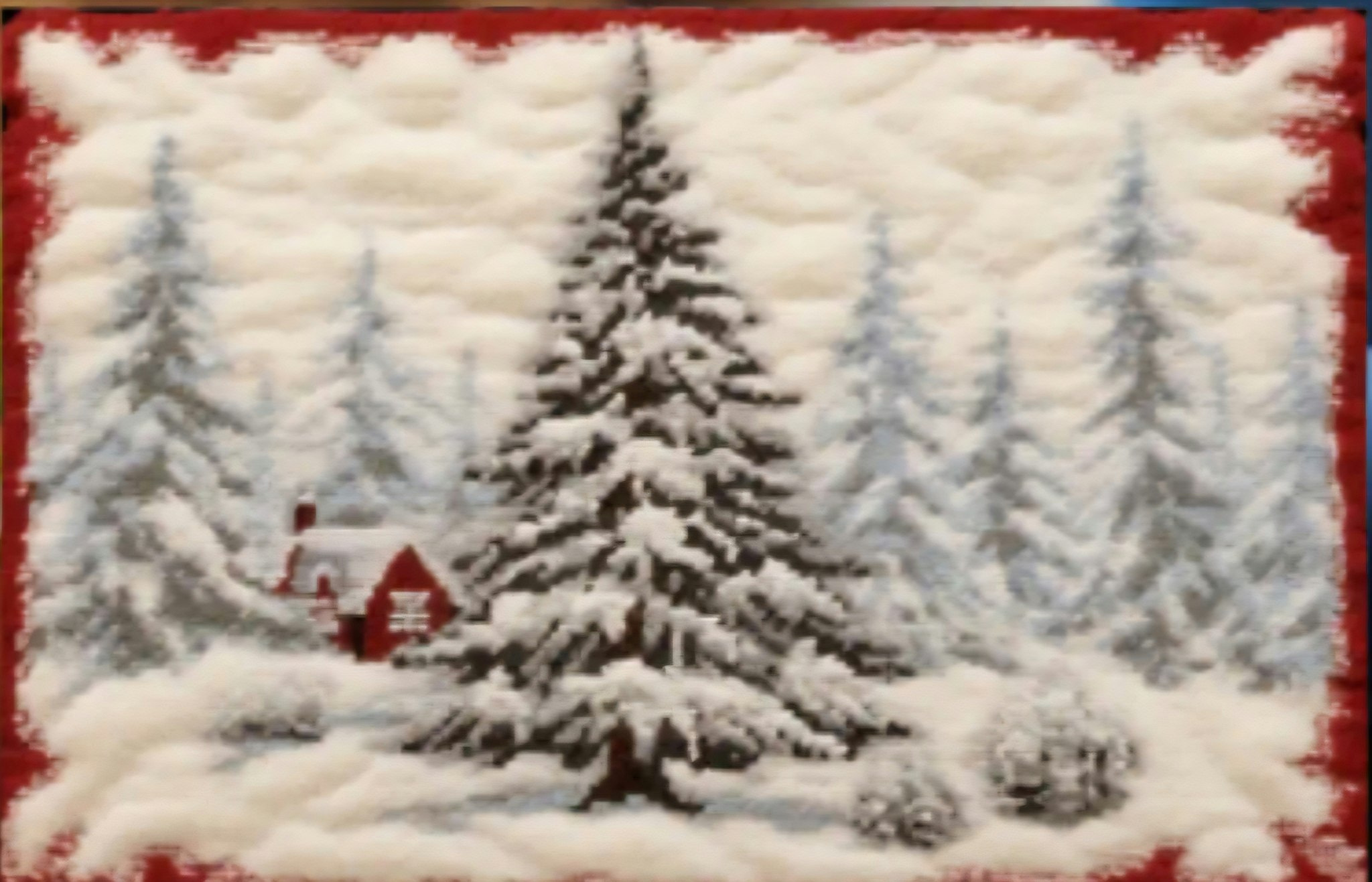 Knyteteppe grantre i vinterlandskap, bakgrunn med bakstykke 52x38 cm