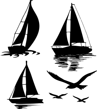 1538-Gummistämpel minis set Segelbåtar och fåglar