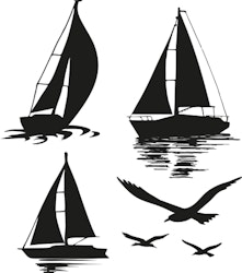 1538-Gummistämpel minis set Segelbåtar och fåglar