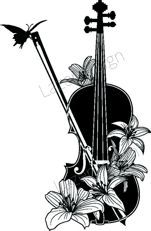 222-Stämpel Violin m blommor