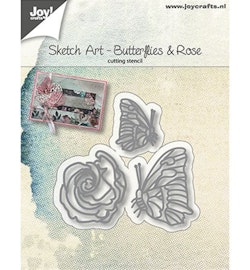 6002-1134 Dies Sketch Art - Butterflies & Rose