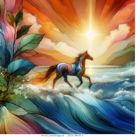 2024-30x30-5 Watercolor häst i solnedgång