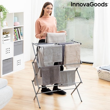 Hopfällbar och utdragbar torkställning av metall med 3 höjdnivåer Cloxy InnovaGoods (11 stänger) Home Houseware