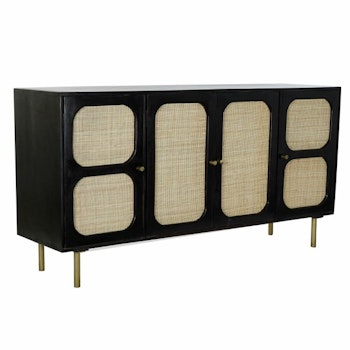 Skänk DKD Home Decor Svart Naturell Rattan Mangoträ (150 x 40 x 78 cm)