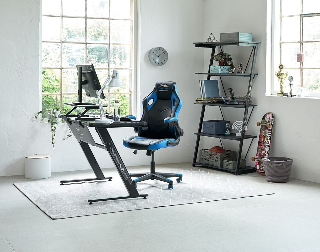 Gamingstol svart/blå konstläder/mesh