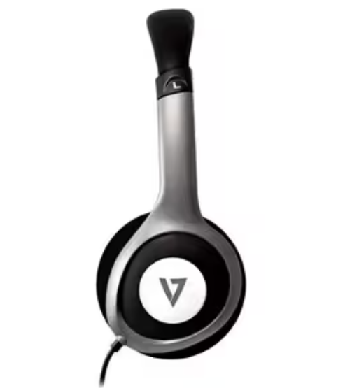 V7 HA520-2EP Over-Ear Stereo Hörlurar – Svart & Grå – Hög Kvalitet med 3,5 mm Jack och 1,80 m Kabel