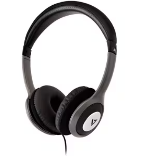 V7 HA520-2EP Over-Ear Stereo Hörlurar – Svart & Grå – Hög Kvalitet med 3,5 mm Jack och 1,80 m Kabel