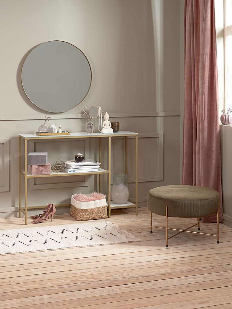 Avlastningsbord PANDRUP 30x110 – Stilrent i Vit och Guld för Ditt Hem!