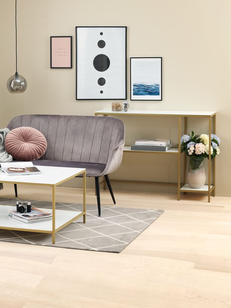Avlastningsbord PANDRUP 30x110 – Stilrent i Vit och Guld för Ditt Hem!