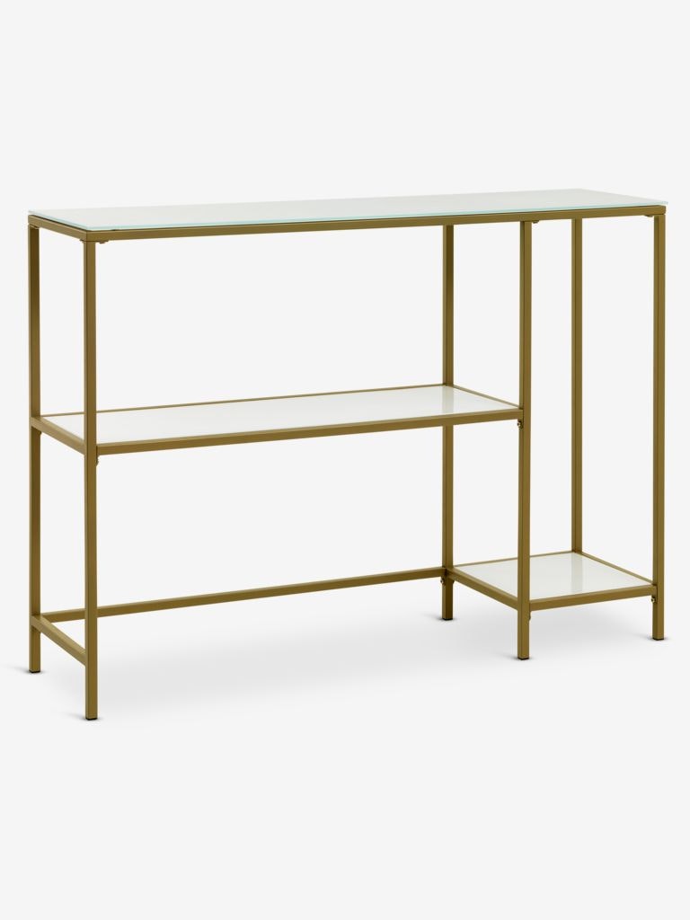 Avlastningsbord PANDRUP 30x110 – Stilrent i Vit och Guld för Ditt Hem!