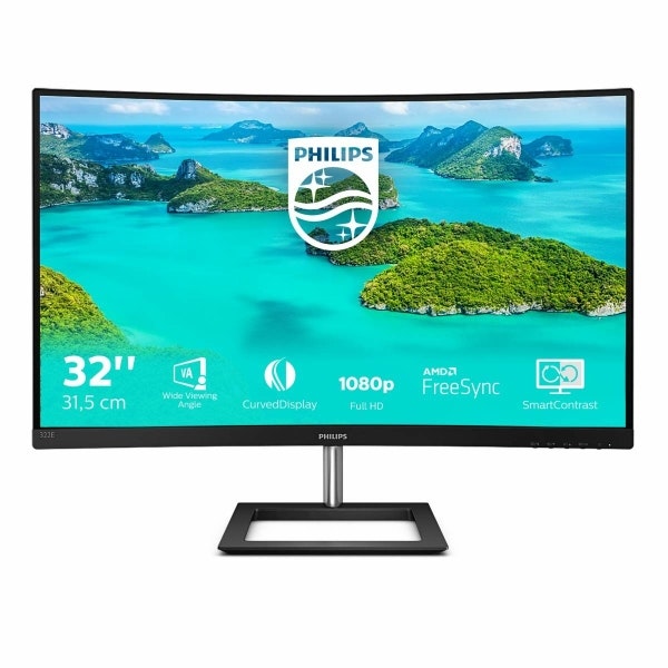 Philips 322E1C/00 Full HD 32" Kurvad Monitor – Uppslukande Visuell Upplevelse med 75 Hz Uppdateringsfrekvens!