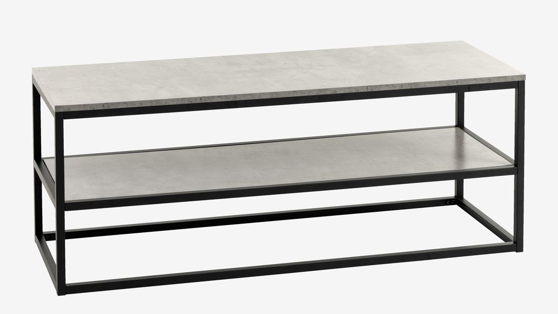 DOKKEDAL TV-bänk – Stilren Betongfärgad Design med Svarta Detaljer