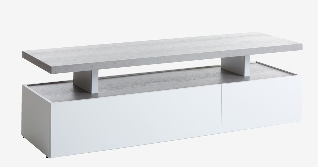 TOFTLUND TV-bänk – Stilren Vit Design med Betongdetaljer för Modern Inredning
