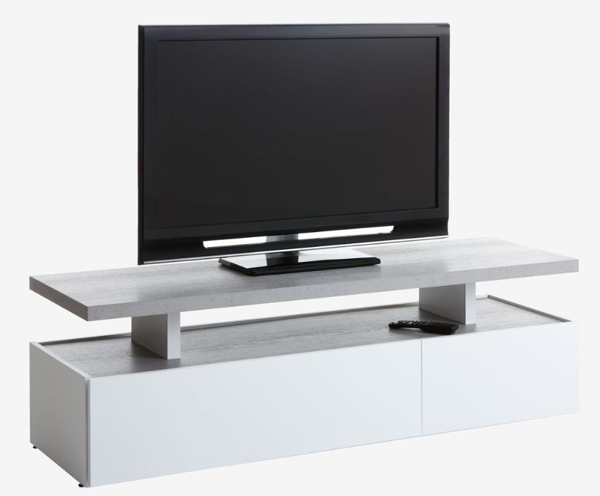 TOFTLUND TV-bänk – Stilren Vit Design med Betongdetaljer för Modern Inredning