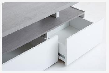 TOFTLUND TV-bänk – Stilren Vit Design med Betongdetaljer för Modern Inredning