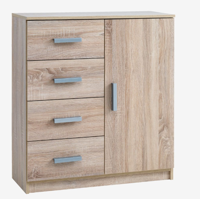 Byrå TAPDRUP – Kombinerad Förvaring med 4 Lådor och 1 Dörr i Elegant Ekfinish