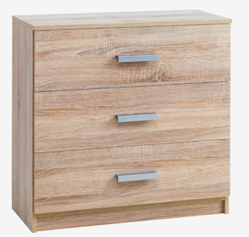 Byrå TAPDRUP – 3 Lådor i Elegant Ekfinish för Naturlig och Stilren Förvaring