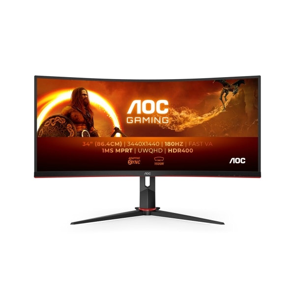 AOC CU34G2XP/BK 34" Ultrawide Gaming Monitor – 180 Hz, Curved, 3440 x 1440, IPS – För En Oöverträffad Spelupplevelse