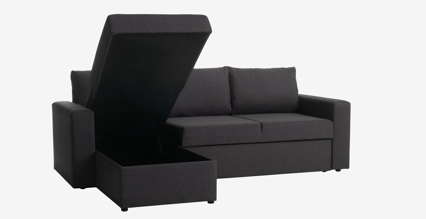 Bäddsoffa Schäslong MARSLEV – Mörkgrått Tyg – Praktisk och Elegant Komfort