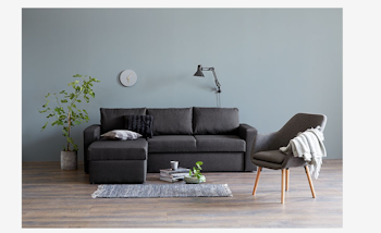 Bäddsoffa Schäslong MARSLEV – Mörkgrått Tyg – Praktisk och Elegant Komfort