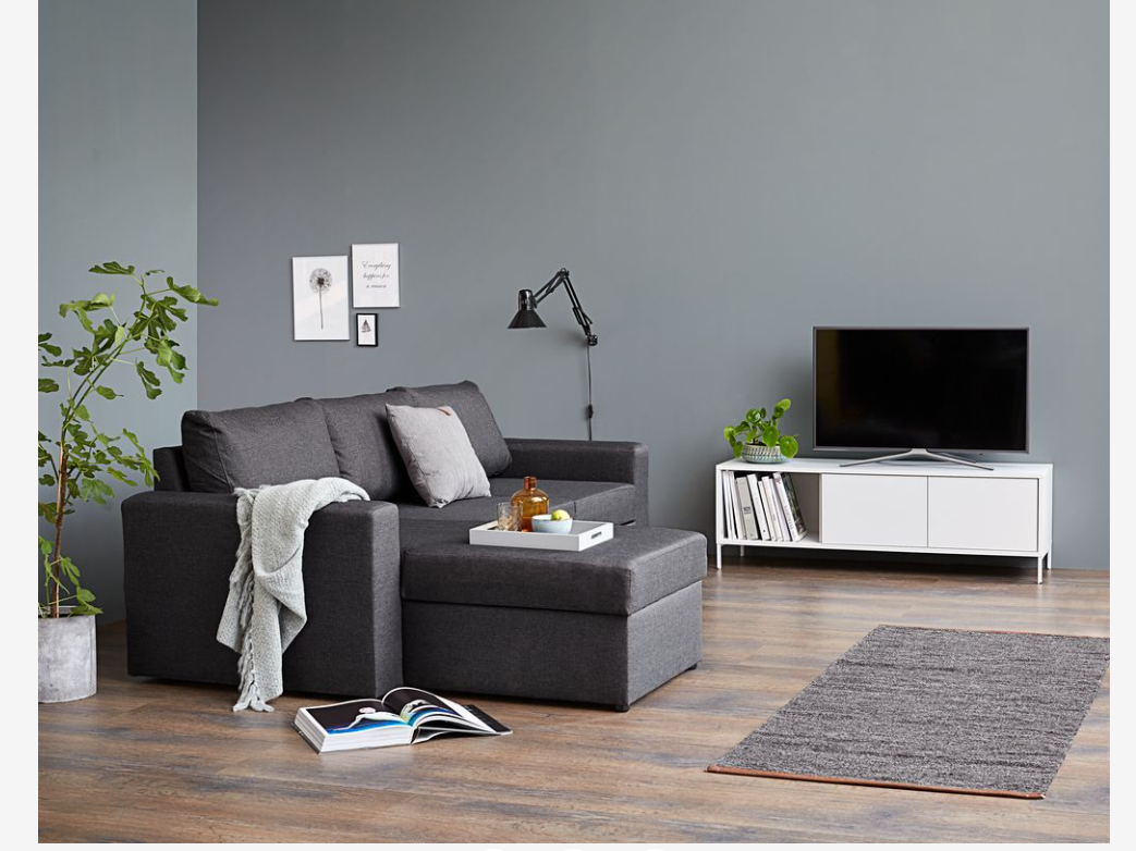 Bäddsoffa Schäslong MARSLEV – Mörkgrått Tyg – Praktisk och Elegant Komfort
