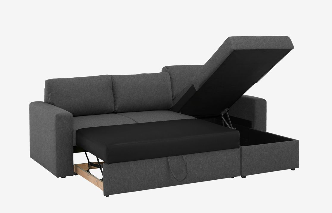 Bäddsoffa Schäslong MARSLEV – Mörkgrått Tyg – Praktisk och Elegant Komfort