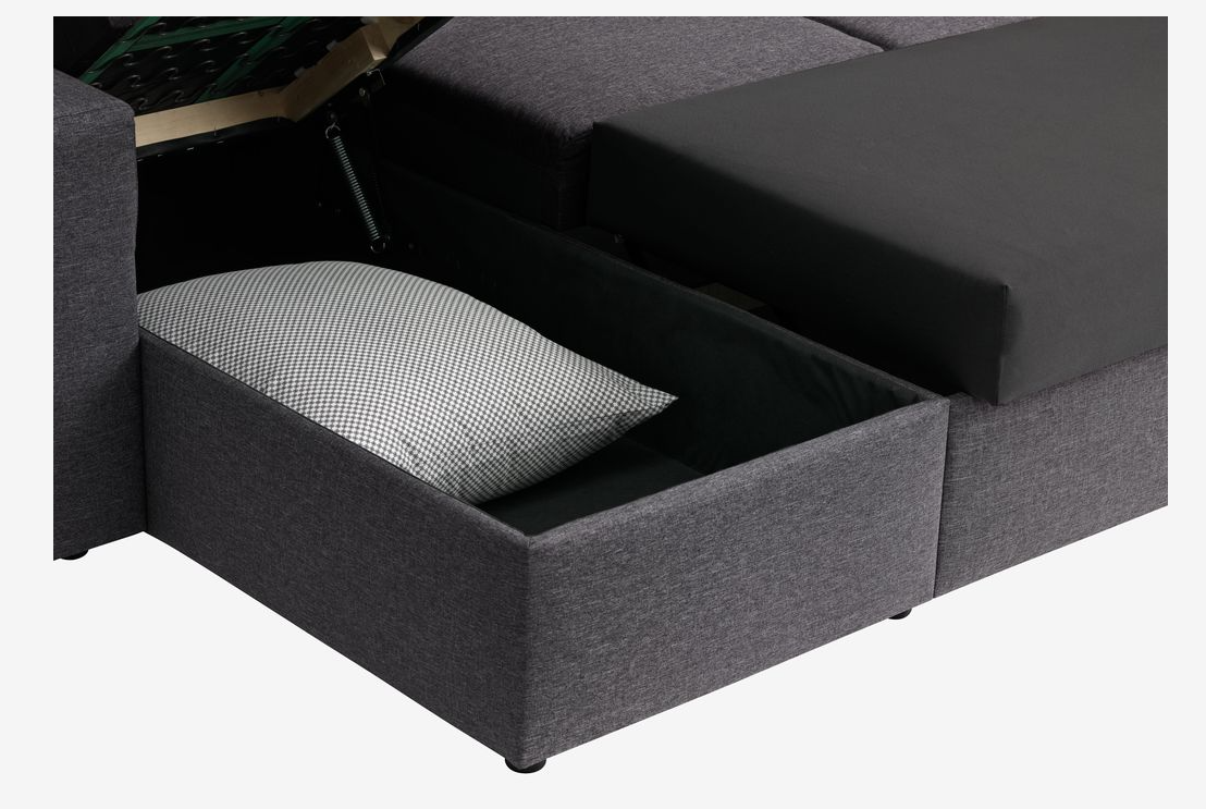 Hörnbäddsoffa MARSLEV – Mörkgrått Tyg – Elegant och Praktisk Lösning för Ditt Hem
