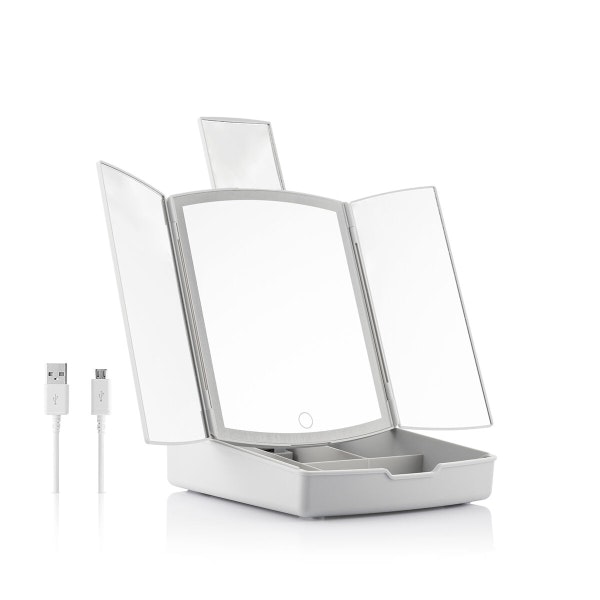 3-i-1 Fällbar LED-spegel med Sminkorganisator Panomir InnovaGoods – Funktion och Elegans i Ett