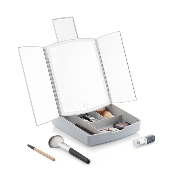 3-i-1 Fällbar LED-spegel med Sminkorganisator Panomir InnovaGoods – Funktion och Elegans i Ett