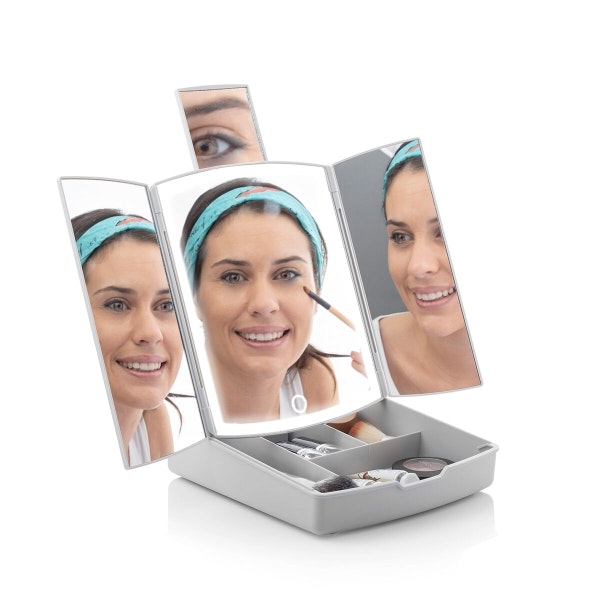 3-i-1 Fällbar LED-spegel med Sminkorganisator Panomir InnovaGoods – Funktion och Elegans i Ett