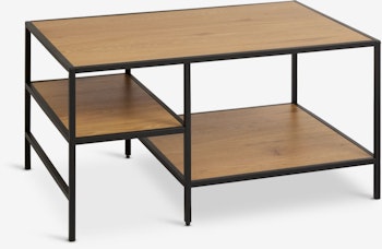 Soffbord TRAPPEDAL 90x60 cm – Ekfärgat med Svarta Detaljer och 2 Hyllor