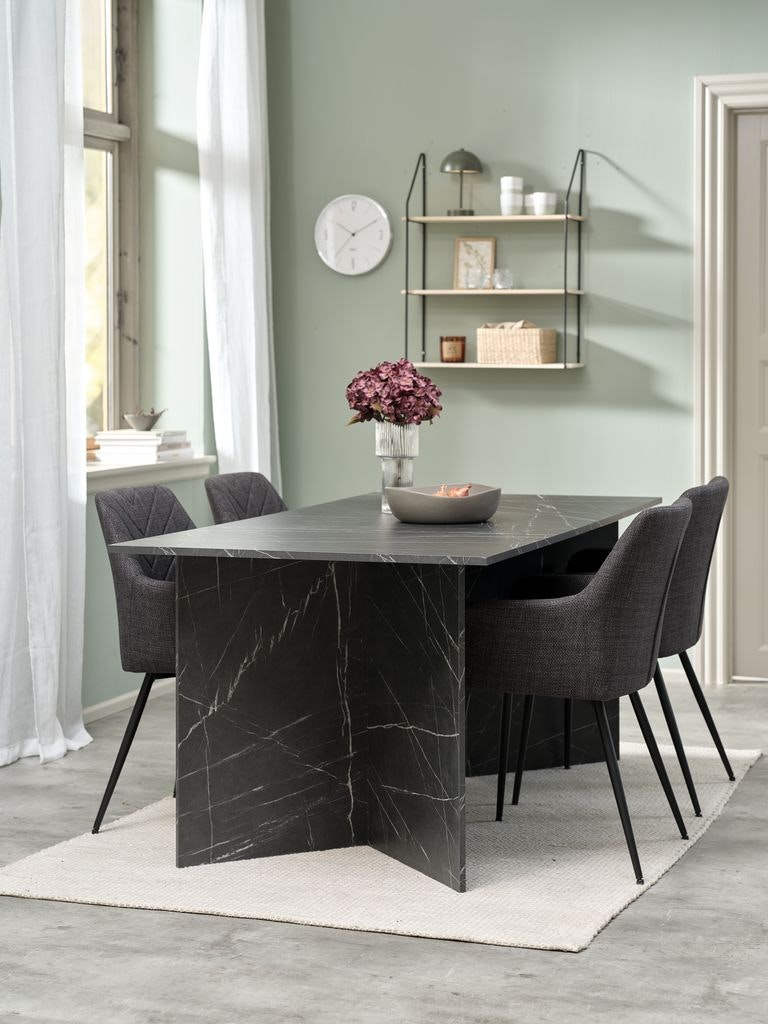 Matbord KRONDAL 90x180 – Elegant Marmorlook Svart för en Modern Matsal