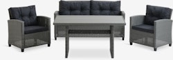 VISBY 4-sits Loungeset Grå – Elegant Konstrotting, UV-skyddat & Lyxiga Dynor