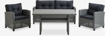 VISBY 4-sits Loungeset Grå – Elegant Konstrotting, UV-skyddat & Lyxiga Dynor