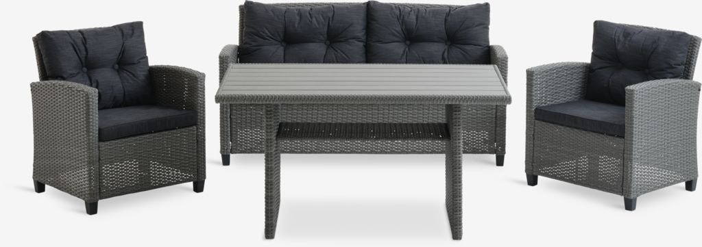 VISBY 4-sits Loungeset Grå – Elegant Konstrotting, UV-skyddat & Lyxiga Dynor