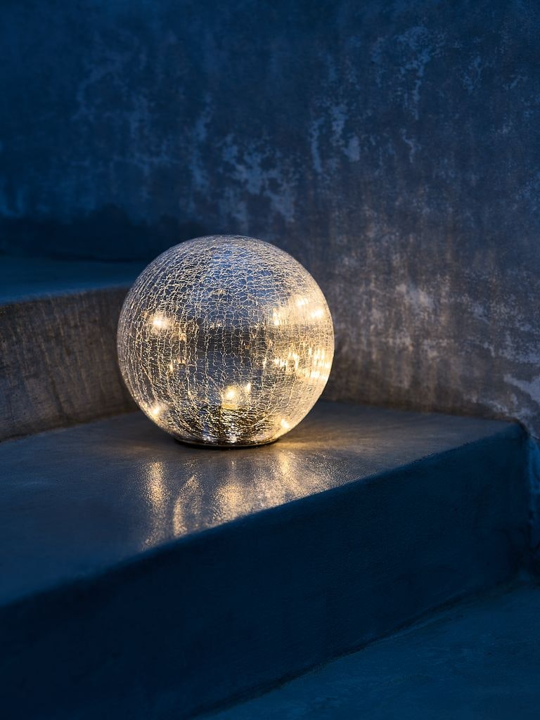 Solcellslampa HAVSVALE Ø20×H29 cm – Kristallklar glaskula med 20 varmvita LED & automatisk tändning