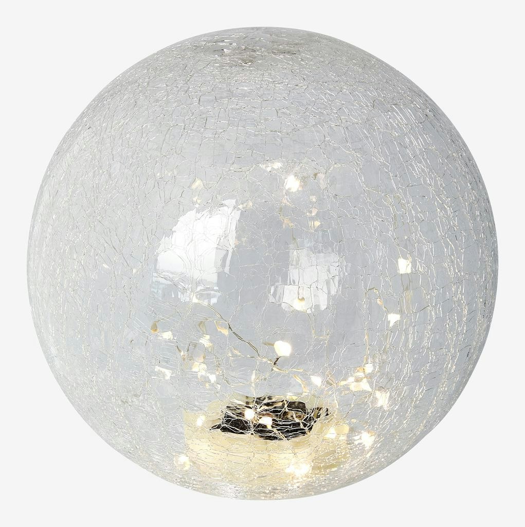 Solcellslampa HAVSVALE Ø20×H29 cm – Kristallklar glaskula med 20 varmvita LED & automatisk tändning