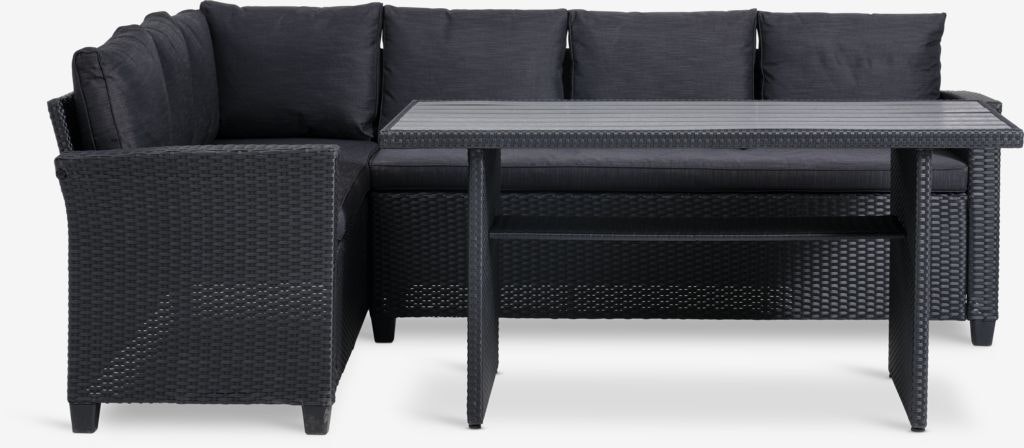 AGERMOSE 6-sits Loungeset Svart – Stilren konstrotting, väderbeständigt & lyxiga dynor
