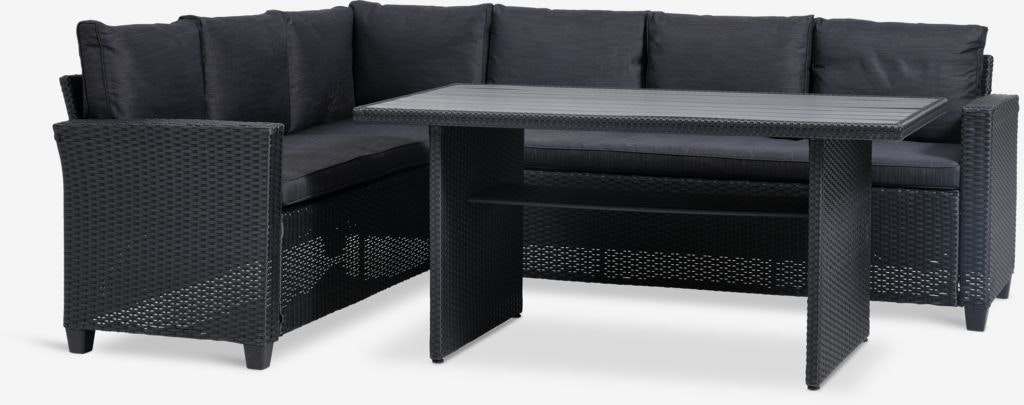 AGERMOSE 6-sits Loungeset Svart – Stilren konstrotting, väderbeständigt & lyxiga dynor