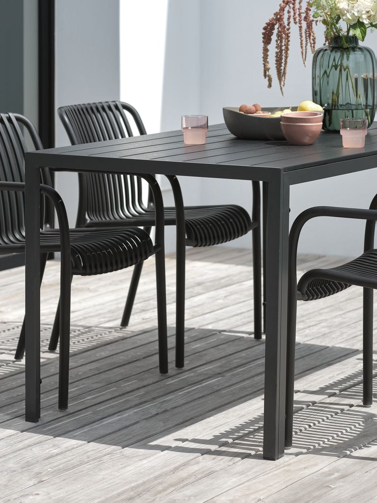 JERSORE Trädgårdsbord 80×140 cm – Stilren svart aluminium & underhållsfri komposit