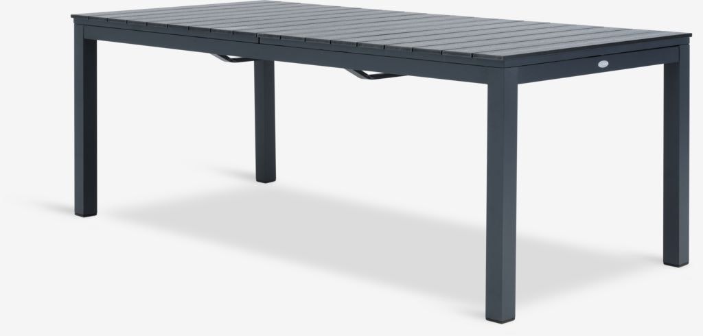 VATTRUP Trädgårdsbord 95×206/321 cm – Förlängningsbart svart konstträ & pulverlackerad aluminium