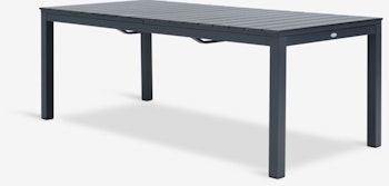 VATTRUP Trädgårdsbord 95×206/321 cm – Förlängningsbart svart konstträ & pulverlackerad aluminium