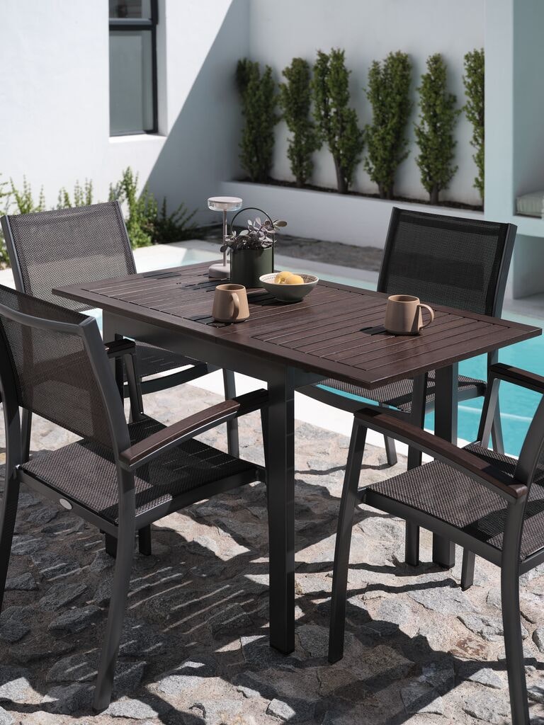 YTTRUP Förlängningsbart Trädgårdsbord 70×75/126 cm – FSC®-certifierat Hårdträ & Aluminium