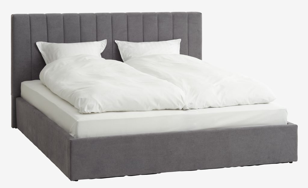 HASLEV Sängram 180×200 cm med Förvaring – Mörkgrått Tyg & Smart Lådsystem