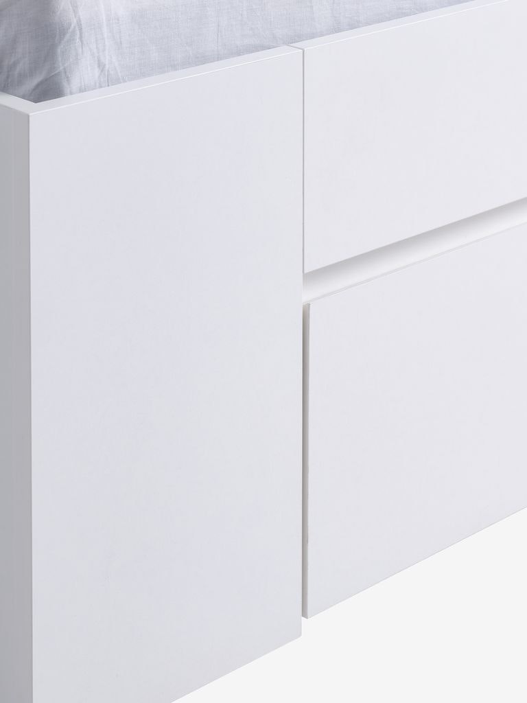 LIMFJORDEN Sängram 160×200 med 3 Förvaringslådor – Vit & EkfärgadDesign
