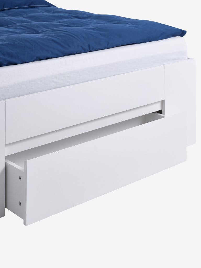 LIMFJORDEN Sängram 160×200 med 3 Förvaringslådor – Vit & EkfärgadDesign