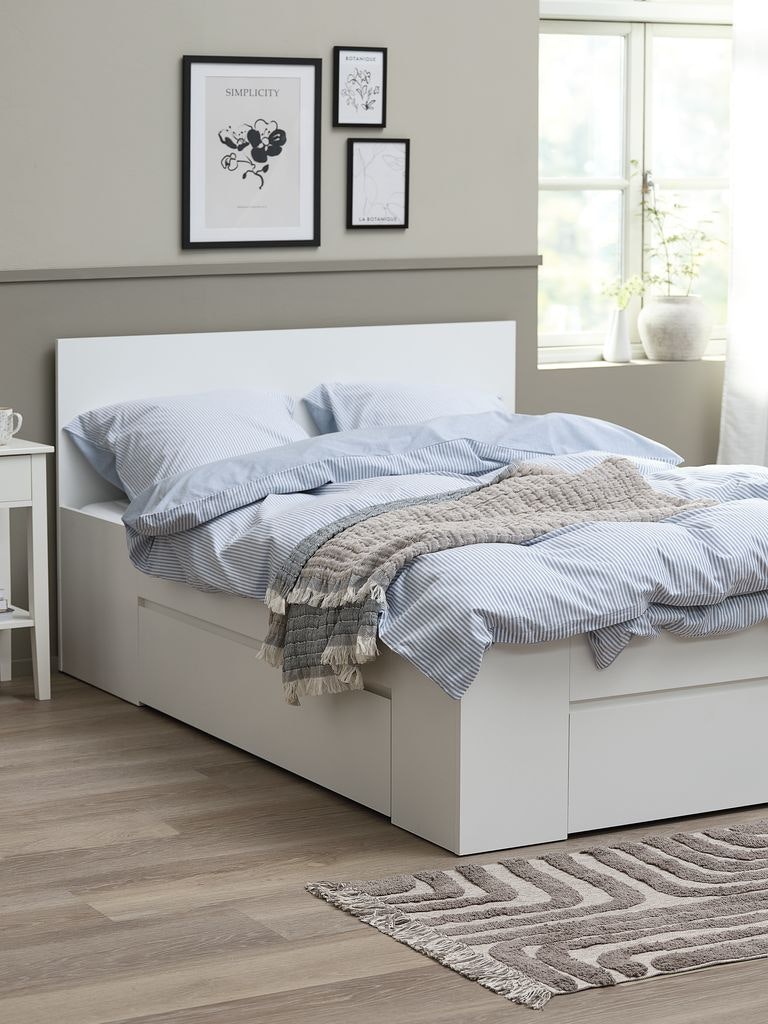 LIMFJORDEN Sängram 160×200 med 3 Förvaringslådor – Vit & EkfärgadDesign