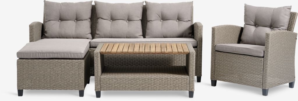 VEN Loungeset 4‑sits med schäslong – Naturlig elegans för din uteplats