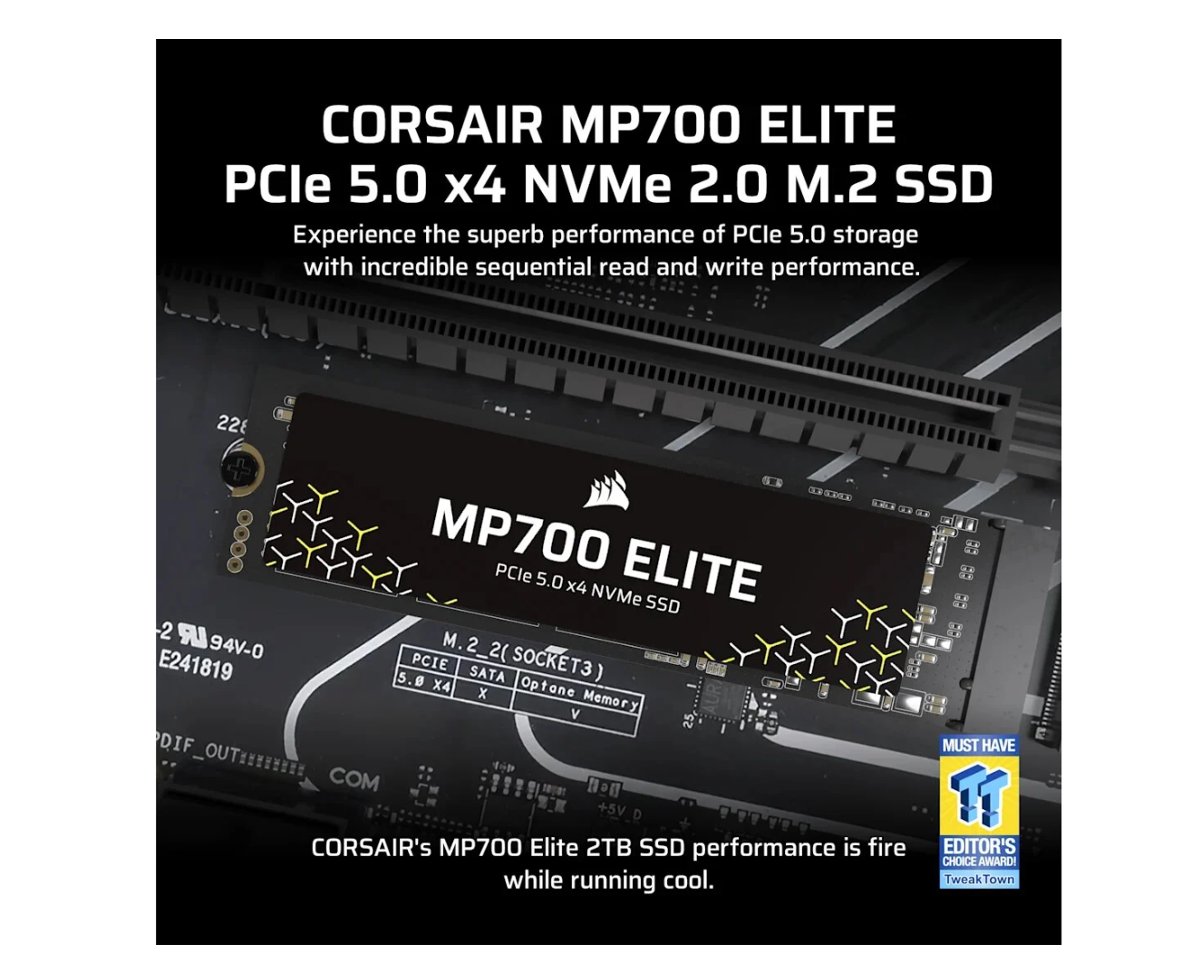 Corsair MP700 ELITE 2 TB – M.2 2280 PCIe 5.0 x4 NVMe SSD med 10 000 MB/s